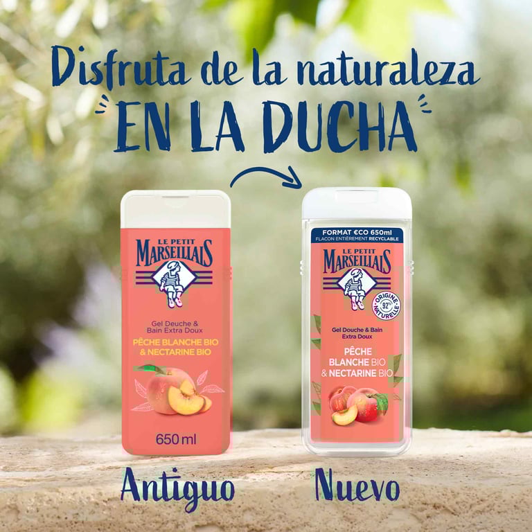 Gel de Douche Extra Doux Pêche & Nectarine Bio 650 ml de Le Petit Marseillais