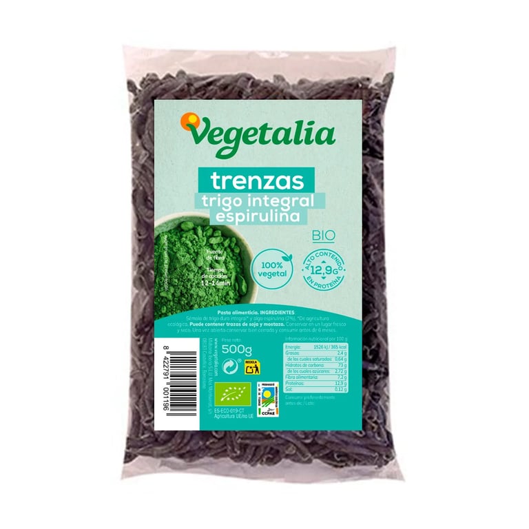 Pâtes Complètes De Blé Tresses Avec Spiruline Bio