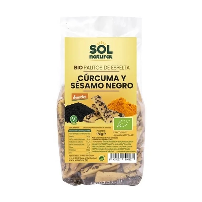 Bâtonnets Épeautre Curcuma Et Sésame Noir Bio Vegan