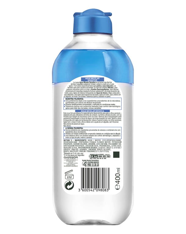 Skin Active Agua Micelar Sensitve 400 ml de Garnier