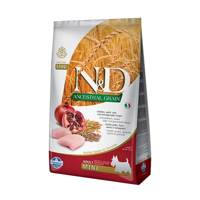 Voer Hond Mini ND Ancestrale Kip Spelt Havermout En Granaatappel