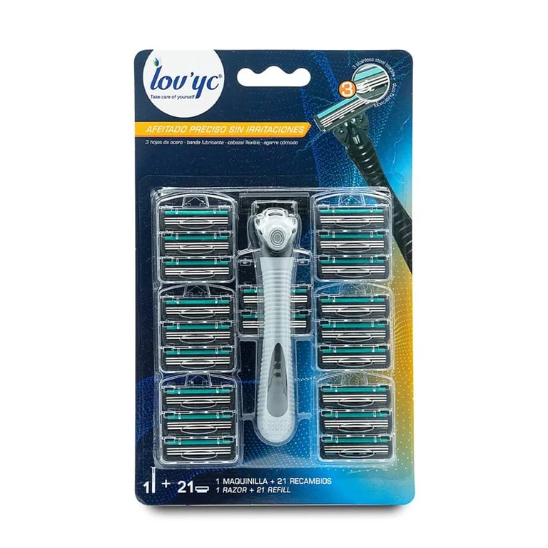 Lovyc Maquinilla + 21 Recambios De 3 Hojas De Acero