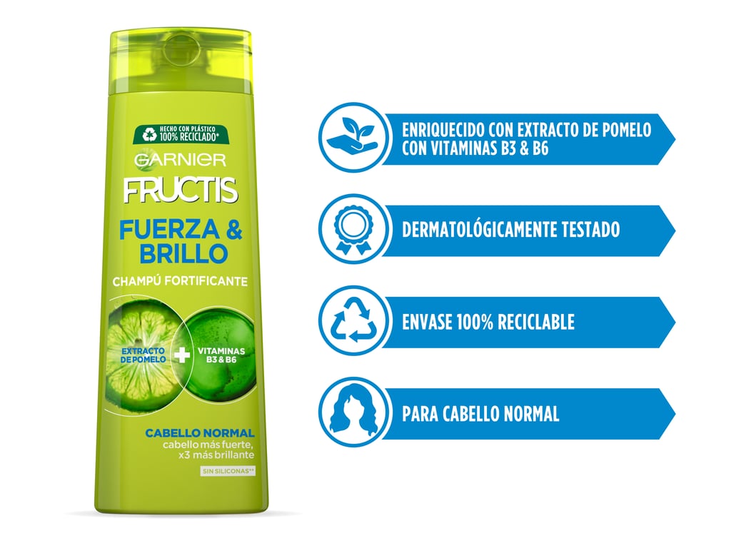 Fructis Fuerza & Brillo Champú 360 ml de Garnier
