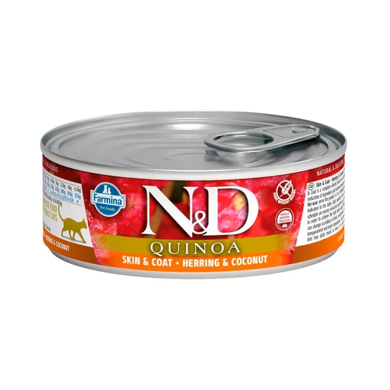 Katzenfutter Adult ND Skin Coad Hering, Quinoa und Kokosnuss.