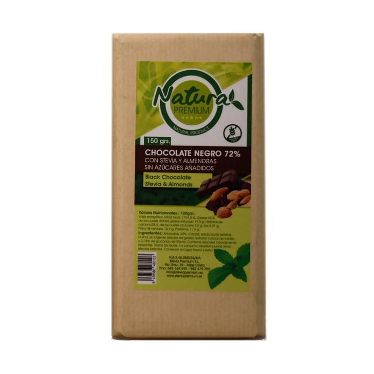 Chocolate Preto 72% Com Stevia E Amêndoas