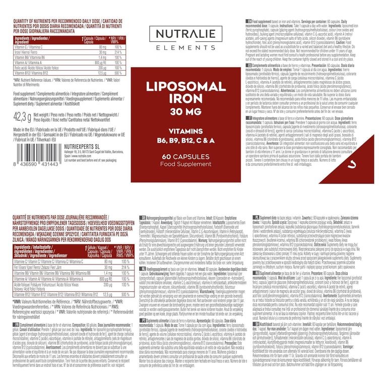 Liposomal Iron 30 mg 60 Caps di Nutralie - imagen 2 de 2