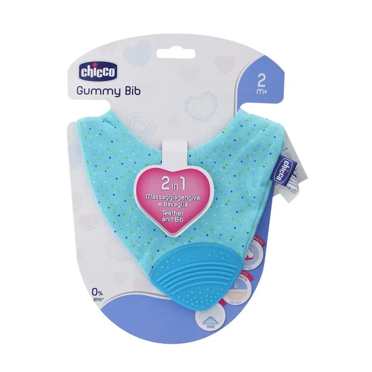 MORDEDOR Y BABERO 2 EN 1 GUMMY BIB 2M+ AZUL