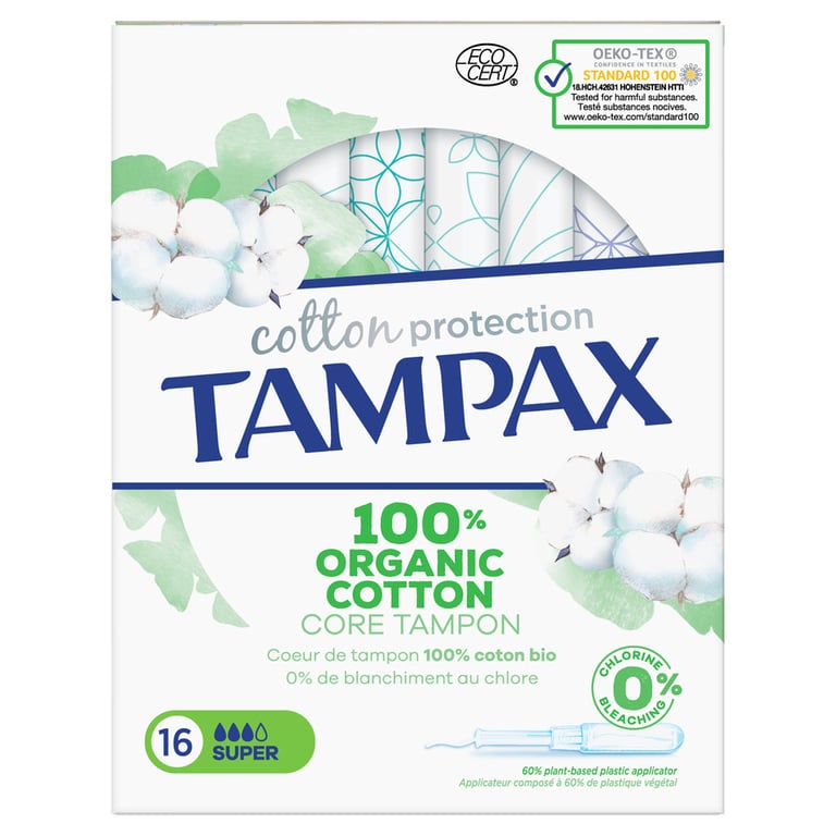 Tampax 100% Organic Cotton Super 16 Unités de Tampax