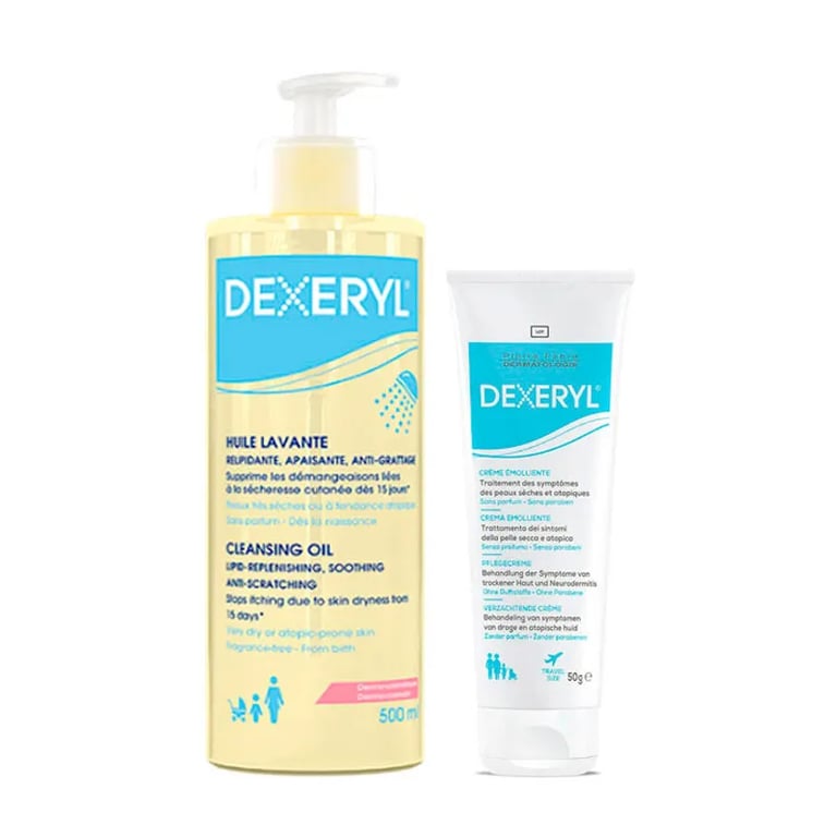 Pak Dexeryl Reinigingsolie 500 ml + Emolliënt Crème 50g