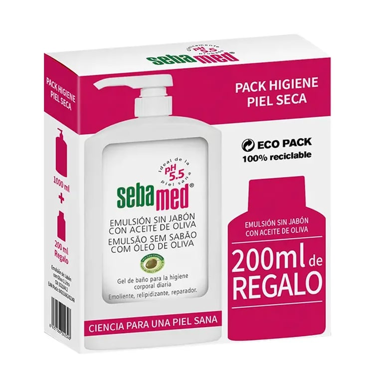 Sebamed Detergente senza Sapone con Olio di Oliva 1000 ml + 200 ml