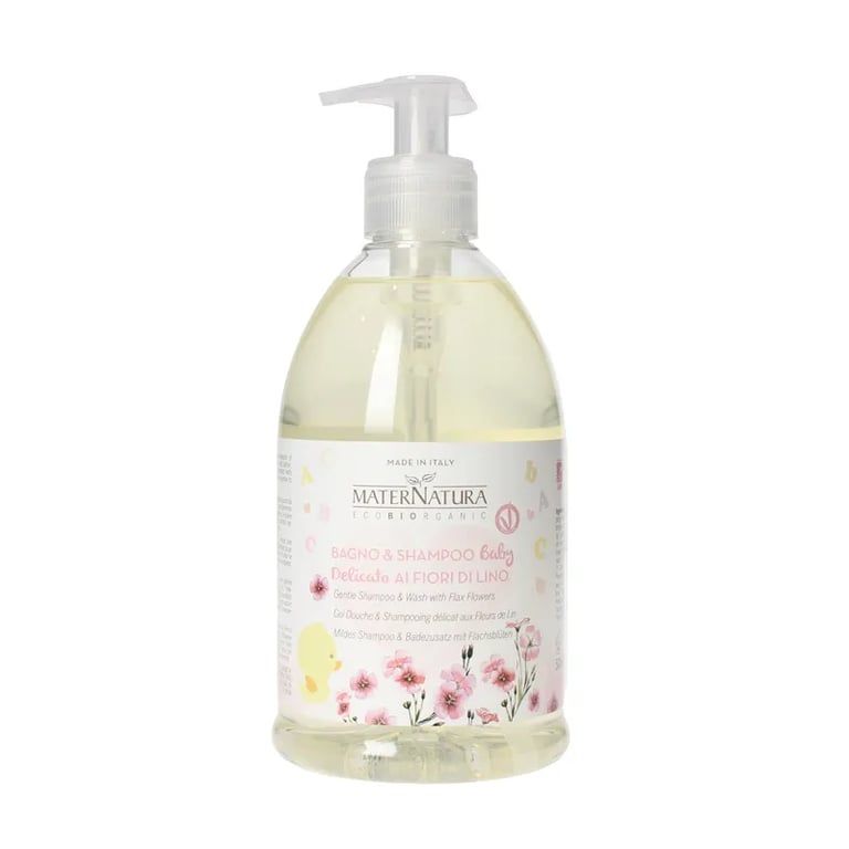 BABY SHAMPOO EN ZACHTE BAD MET LINO BLOEMEN
