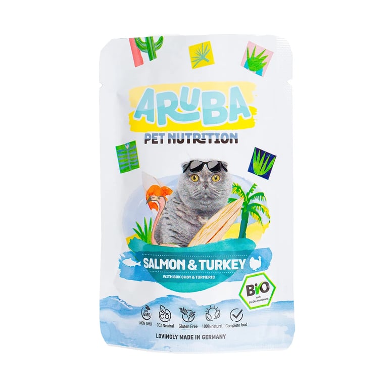 Aruba Cat Zalm en Kalkoen biologisch met Bok Choy en kurkuma
