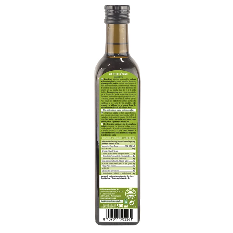 Huile Vierge de Sésame Bio est à base de graines de sésame biologiques.