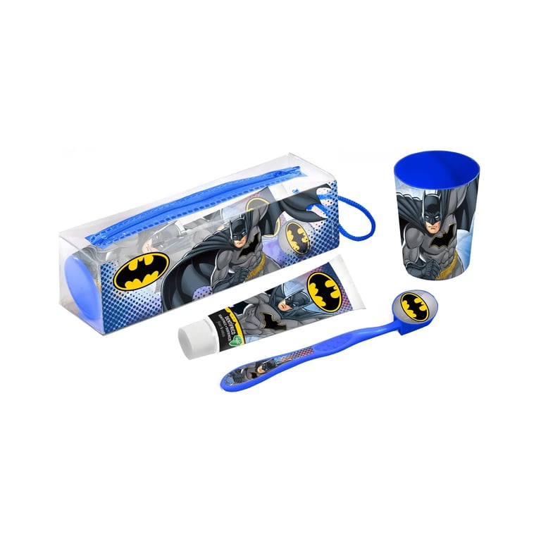 Batman Zahnpflege Set Bürste + Pasta + Becher + Kulturbeutel
