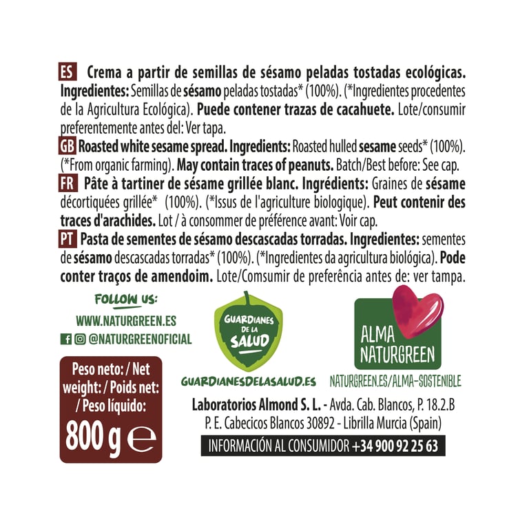 Profitez d’une crème bio avec Tahin Purée de Sésame Blanc Bio de NaturGreen.