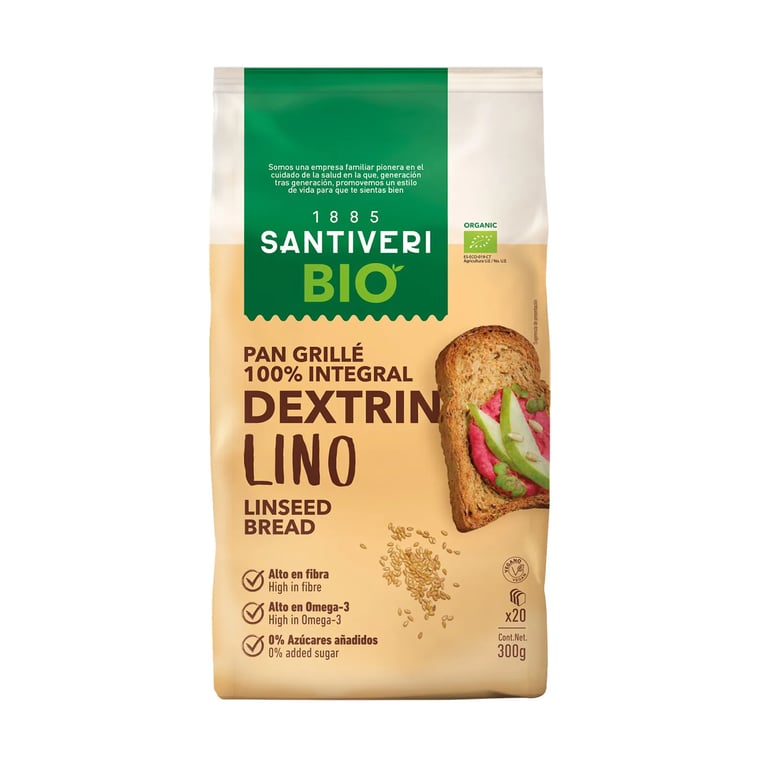 Grillé Pan 100% Integral Tostado Semillas de Lino Bio