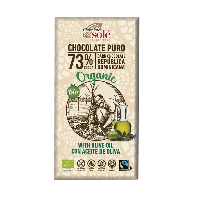 Chocolate Negro 73% Cacao Con Aceite De Oliva Bio