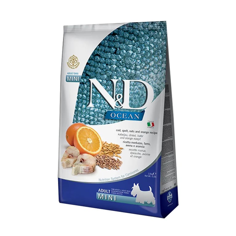 Pienso Perro Adulto Mini Nd Ocean Bacalao Espelta Avena Naranja