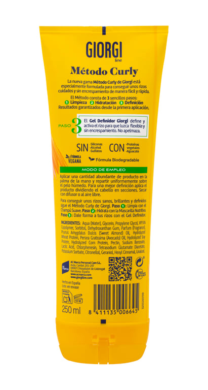 Método Curly Gel Definidor Paso 3 250 ml de Giorgi
