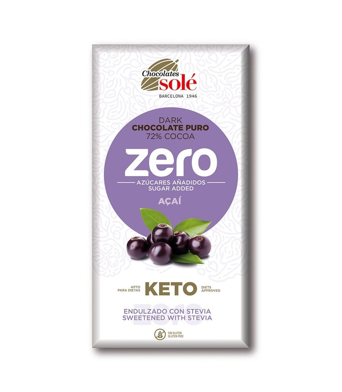 Chocolate Puro 72% Cacao con Açaí Keto Zero