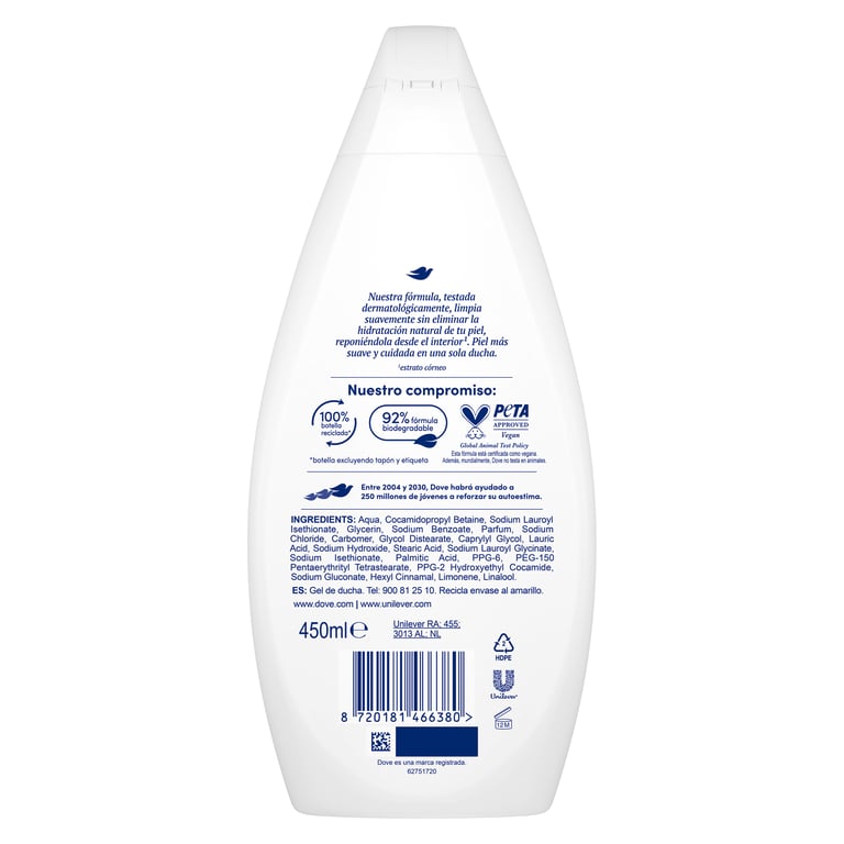 Essentials Gel Douche Hydratant Nettoyage Délicat 450 ml de Dove