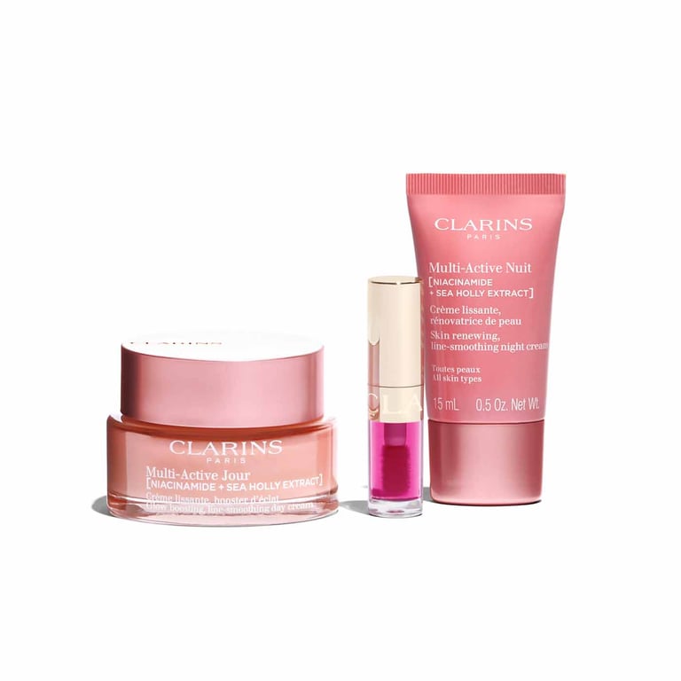 Multi-Active Jour 50 ml + Multi-Active Nuit + Lip Oil + Trousse de toilette Lot de Clarins