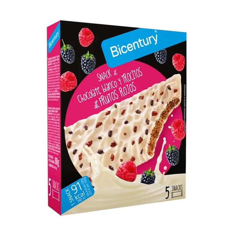 Snack De Chocolate Blanco Y Trocitos De Frutos Rojos