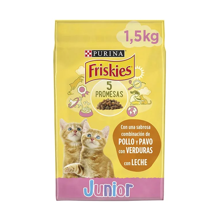 Junior Gatos Hasta 1 Año Pollo, Leche y Verduras 1,5 Kg