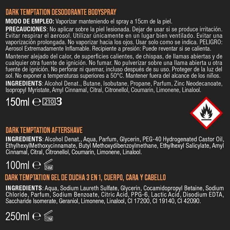 Dark Temptation Déodorant 150 ml + Après-rasage + Gel + Trousse de toilette de Axe