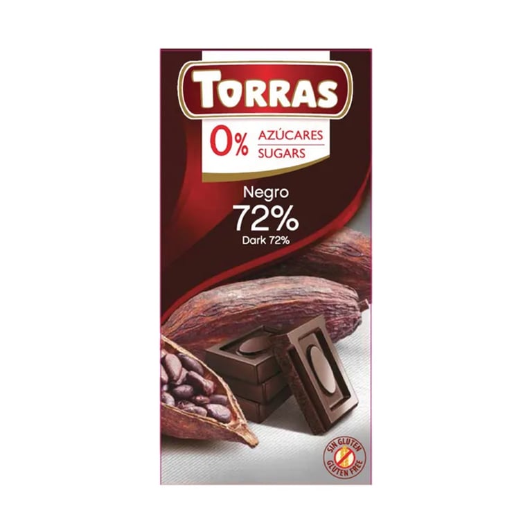 Chocolate Negro 72% Cacao Sin Azúcar