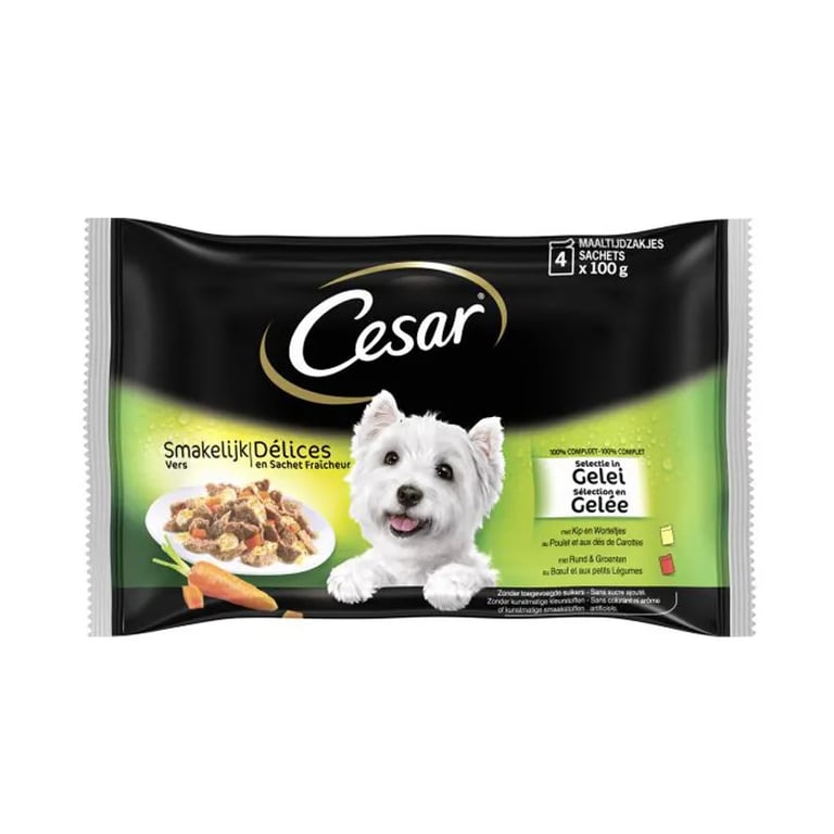 Pack Selección Delicias En Gelatina 4 Bolsitas Para Perro 100g