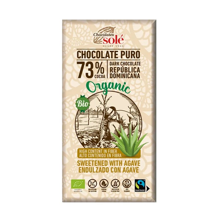 Chocolate Negro 73% Cacao Con Agave Bio