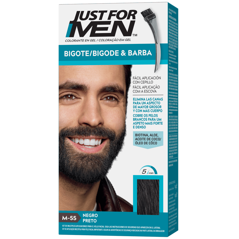 O Just For Men Bigode, Barba e Patilhas Preto é uma tinta especial para o pelo facial.