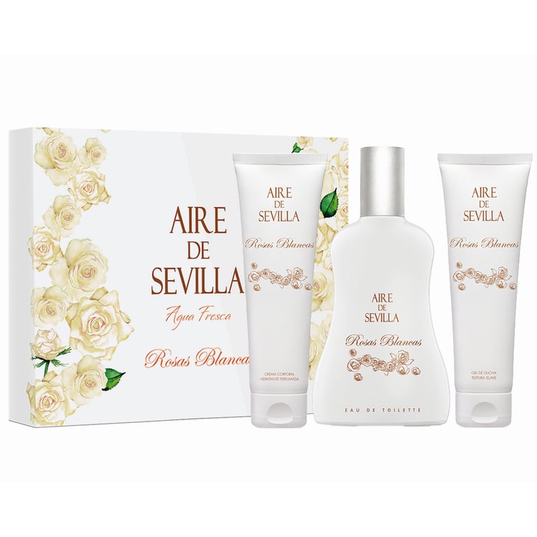 Aire Sevilla Rosas Brancas EDT 100 ml Set 3 Peças