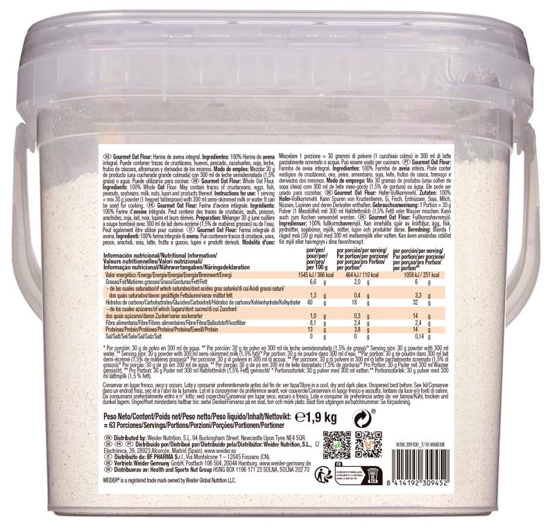 Gourmet Oat Flour Saveur Neutre 1900g de Weider