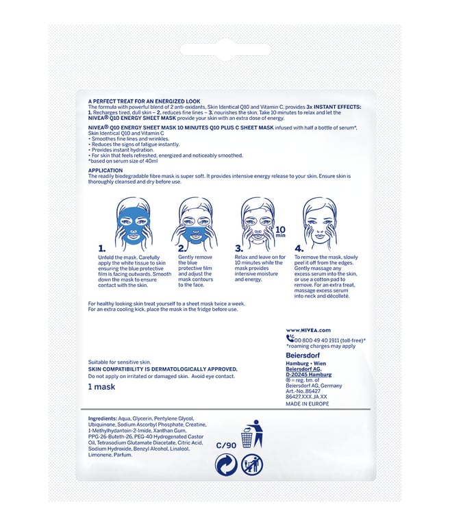 Q10 Energy Tissue Mask Antirughe di Nivea