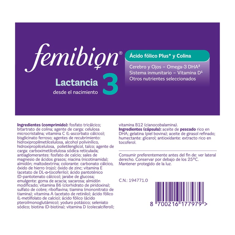 Femibion 3 Lactancia 28 Tabs + 28 Caps de Femibion