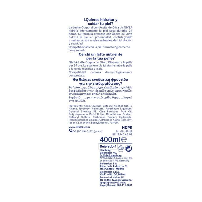 Aceite De Oliva Leche Corporal Piel Seca 400 ml de Nivea