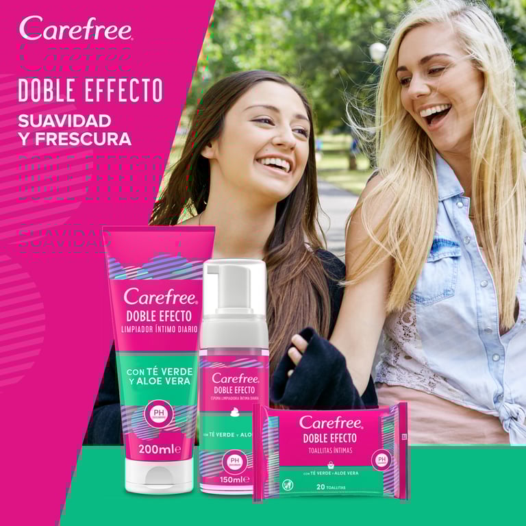 Duo Effect Lingettes Intimes Thé Vert Aloe Vera 20 Unités de Carefree