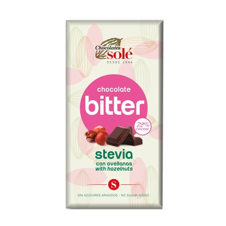 Chocolate Bitter Con Avellanas y Stevia 72% Cacao