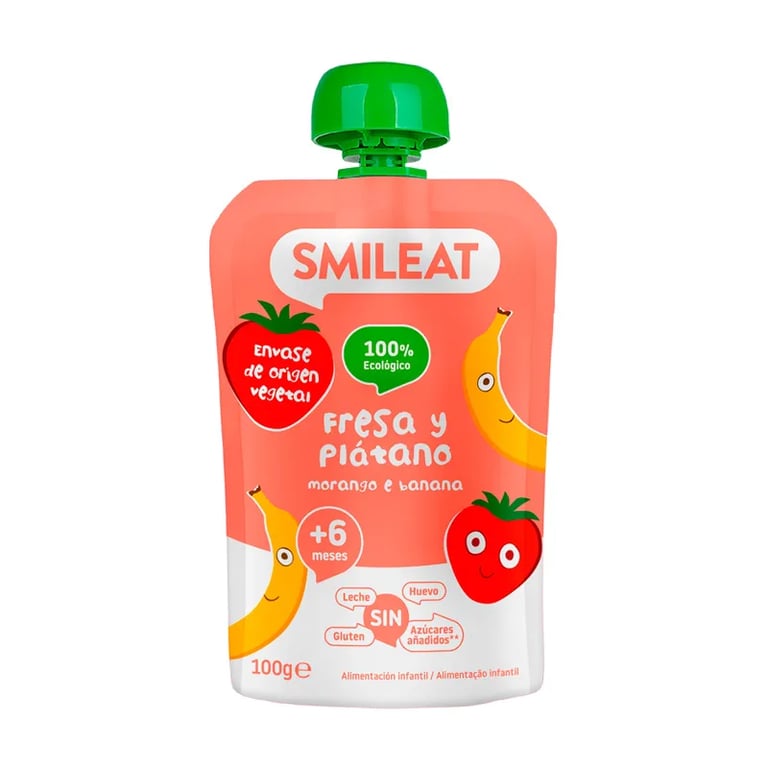 PURÉ ECOLÓGICO DE FRESA Y PLÁTANO 4M+