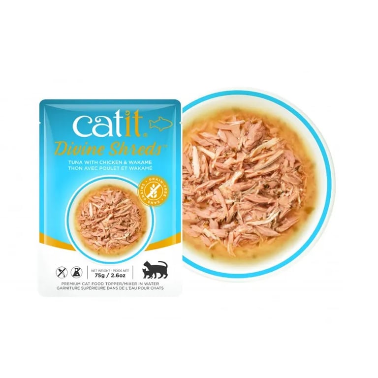 Divine Shreds Soupe Pour Chat Au Thon Poulet Et Wakame