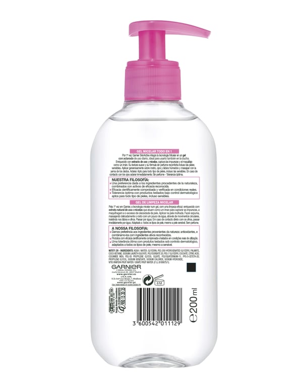 Skin Active Gel Micellaire Tout En 1 200 ml de Garnier