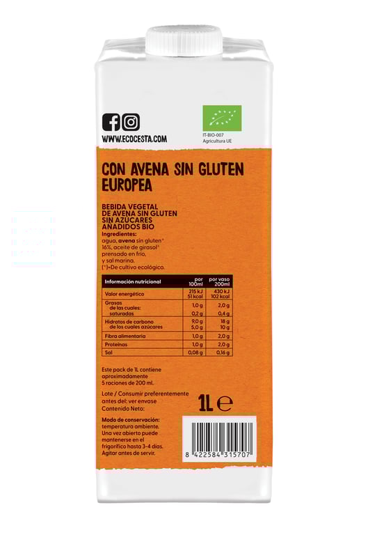 Bio-hafergetränk Mit Kalzium 1 L von Ecocesta