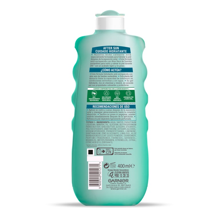 Delial Aftersun Hidratante Leche Calmante Aloe Vera 400 ml de Garnier