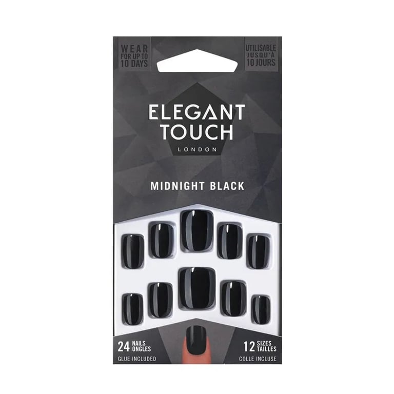 Core Colour Nails With Glue Squoval #Midnight Black