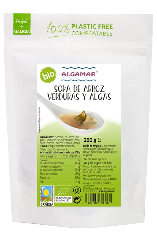 Sopa De Arroz Verduras Y Algas Bio 250g