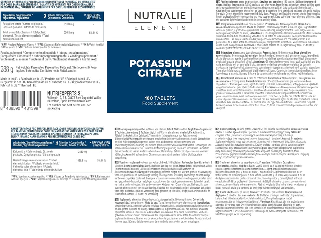 Potassium Citrate 180 Tabs de Nutralie - imagen 2 de 2