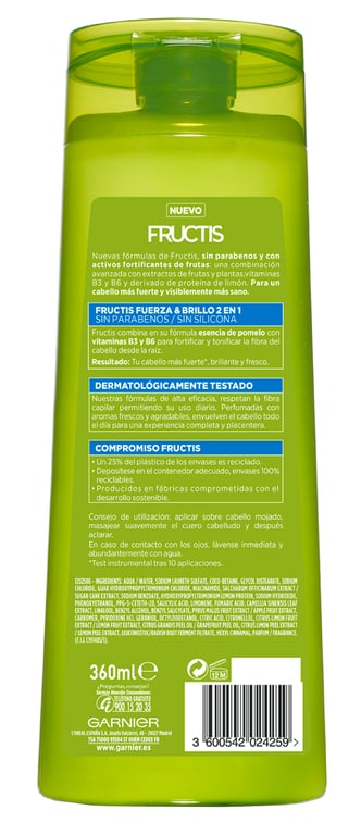 Fructis Fuerza & Brillo Champú 2 en 1 360 ml de Garnier