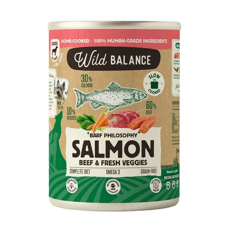Comida Húmeda Salmón Y Ternera Con Verduras Frescas